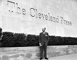  Cleveland Press Editor Louis B. Seltzer in front of Press building, 1960